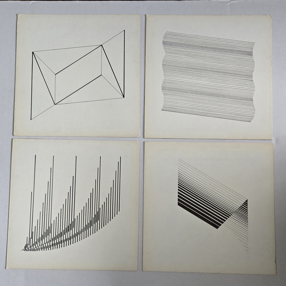 Geometric Black Ink Line Drawing on Paper Board Set of 4 Michael T Mecca